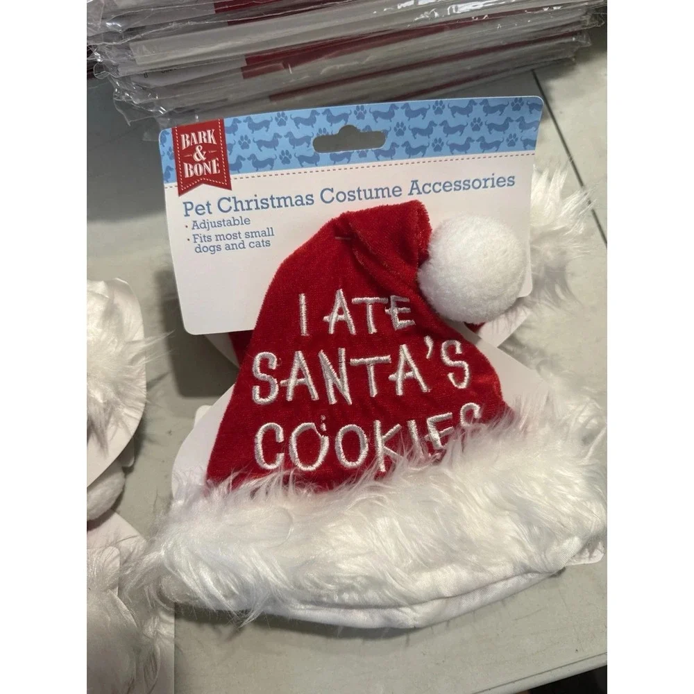 B0011-Bark & Bone Pet Christmas Santa Hat I Ate Santas Cookies Dog Cat Small Red